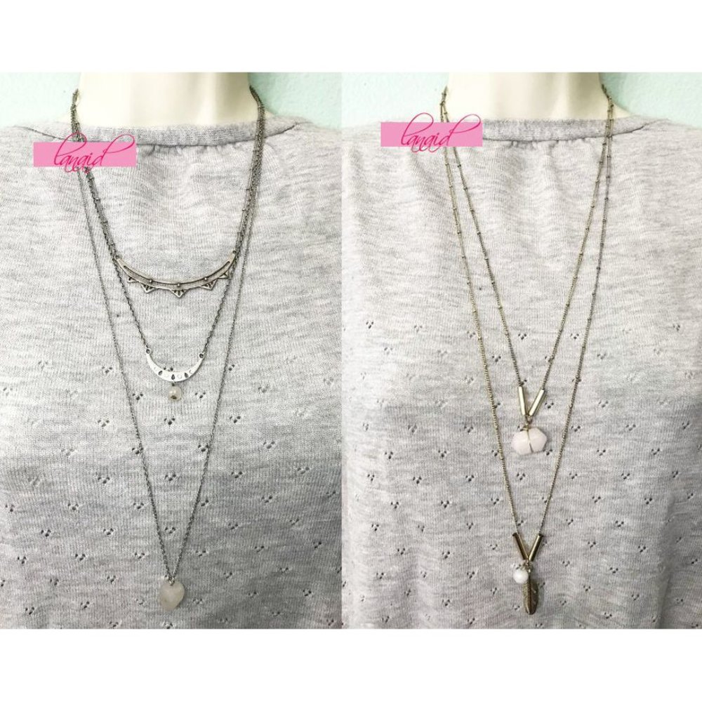 BUNDLE Nordstrom American Eagle Long Layered Crystal Geode Necklaces Gold Silver